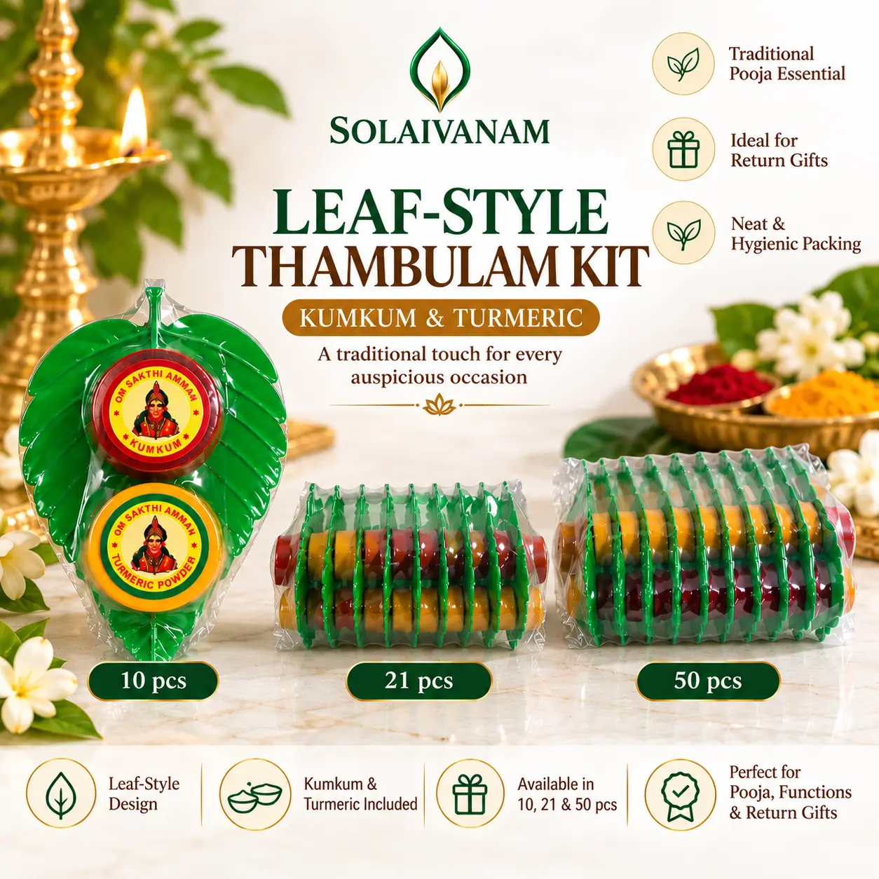 Leaf-Style Thambulam Kit with Kumkum & Turmeric