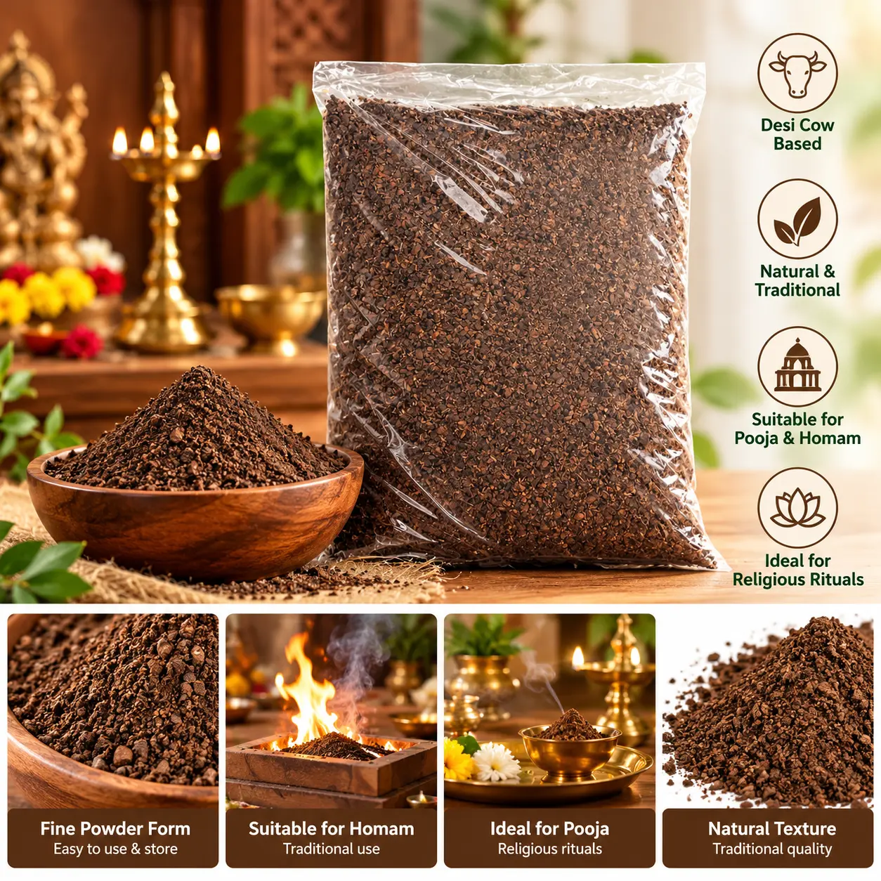 Desi Cow Dung Powder for Pooja, Homam & Traditional Rituals
