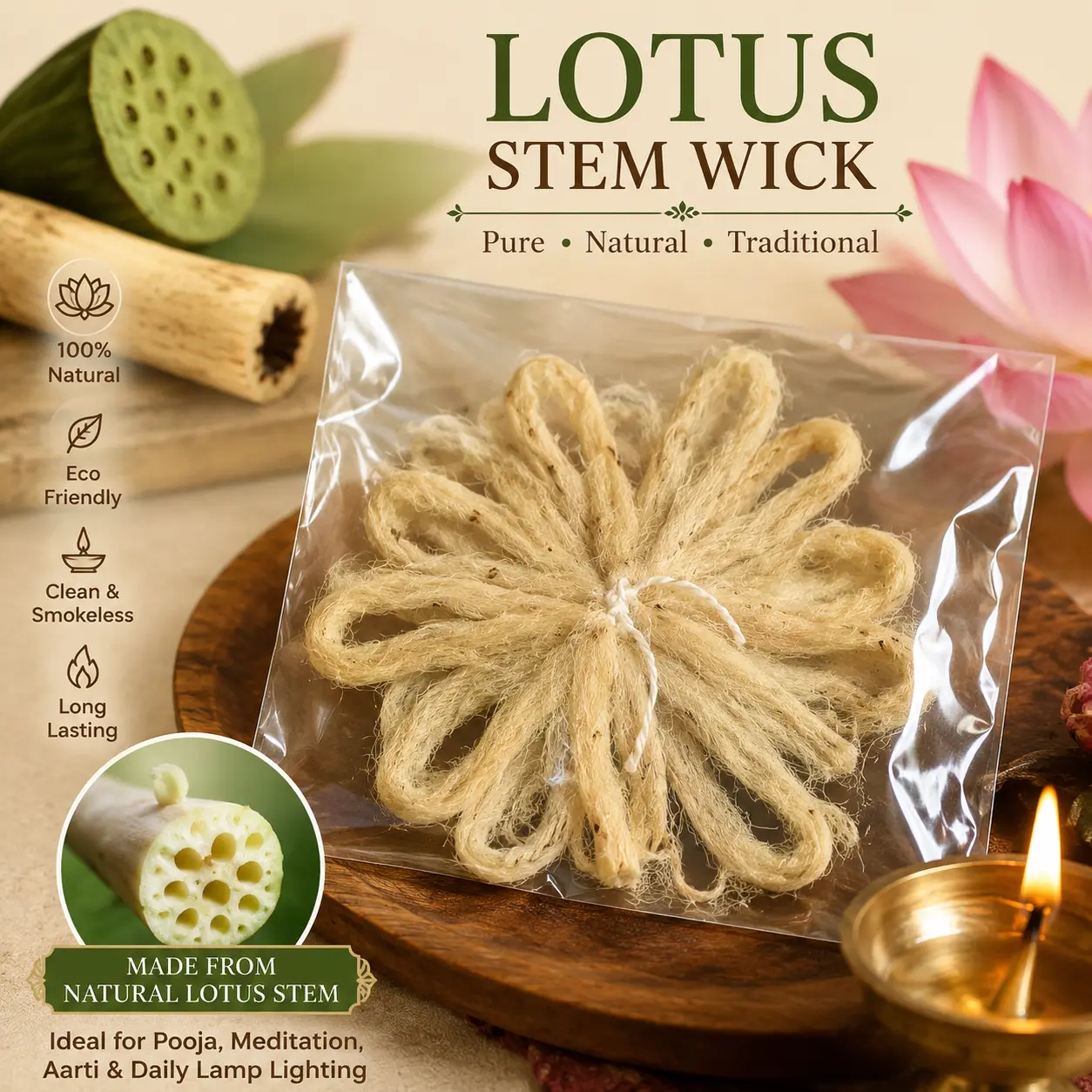 Lotus stem wick